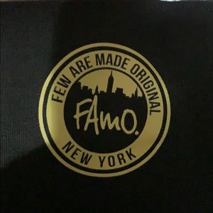 Black famo joggers with gold lettering